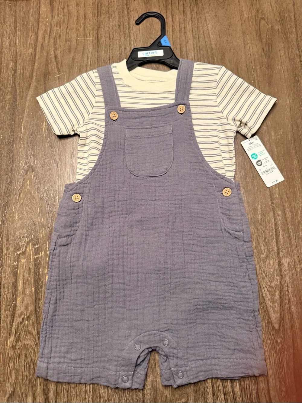 Carter's Lavender Muslin Overalls with Wooden Buttons